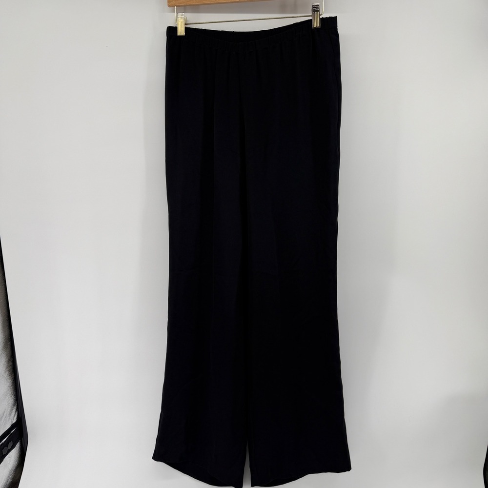 Neiman Marcus Exclusive Black 100% Silk Wide Leg Elastic Waist Pants Womens M